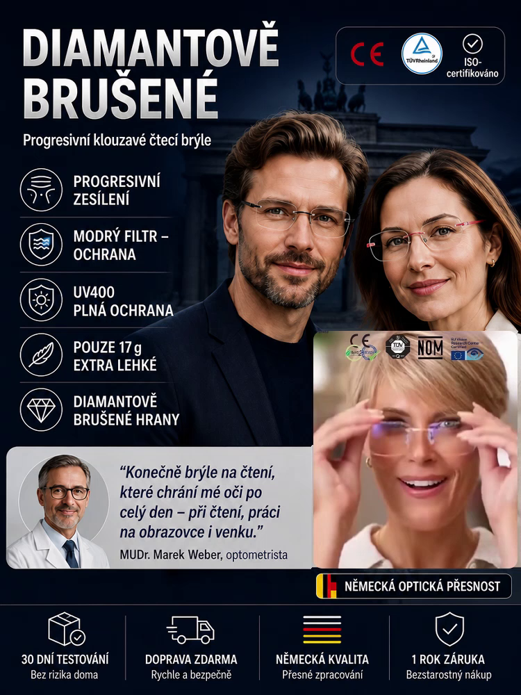 Ultralehké brýle na čtení bez obrouček s diamantovým brusem, automatickým ostřením, jeden pár poskytuje vidění na blízko i do dálky