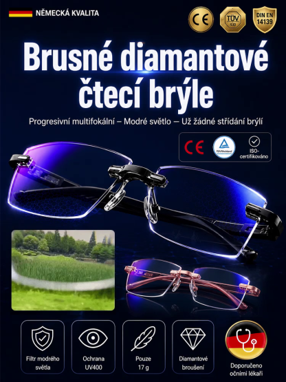 Ultralehké brýle na čtení bez obrouček s diamantovým brusem, automatickým ostřením, jeden pár poskytuje vidění na blízko i do dálky