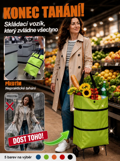 Skládací nákupní taška s kolečky: složí se za 1 sekundu, je přenosná, vodotěsná a odolná
