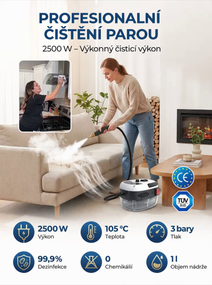 【Certifikace TÜV】Vysokotlaký parní čistič, doba předehřevu 3 sekundy, 99,89% fyzikální sterilizace