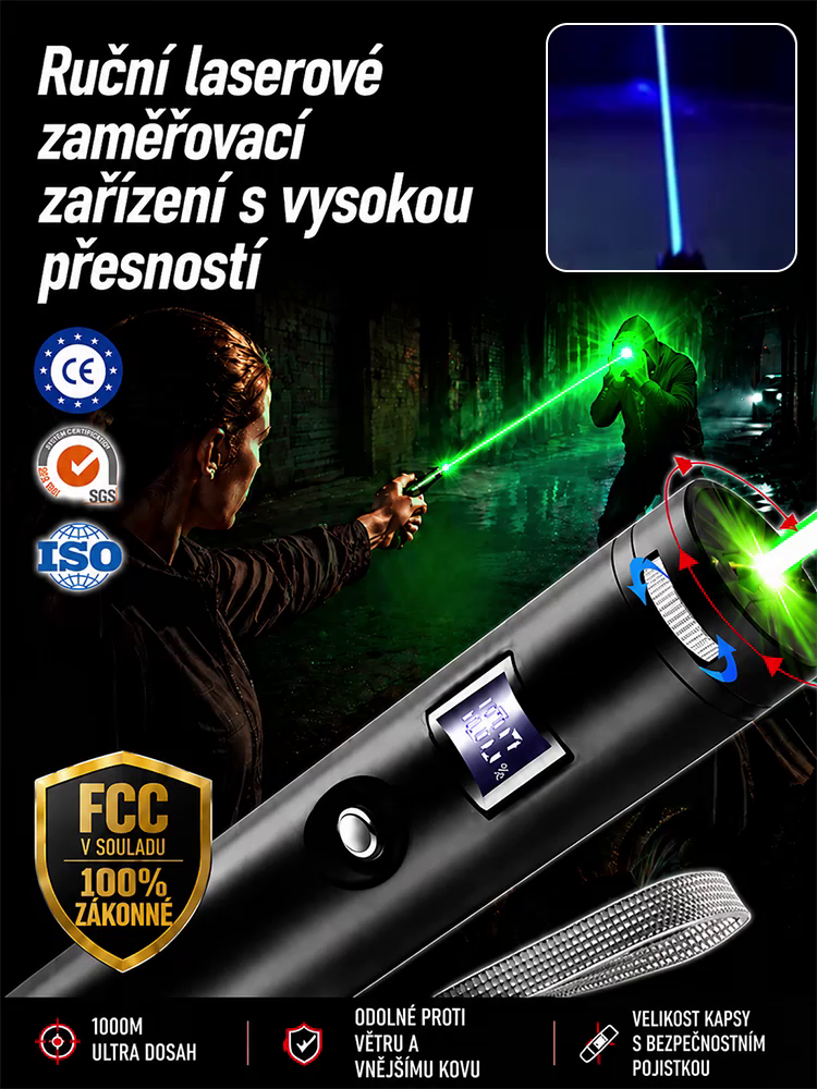 Vojenský taktický laser červený/zelený | Vznícení při 1000 °C, odstraňování cizích těles, dosah 1000 yardů