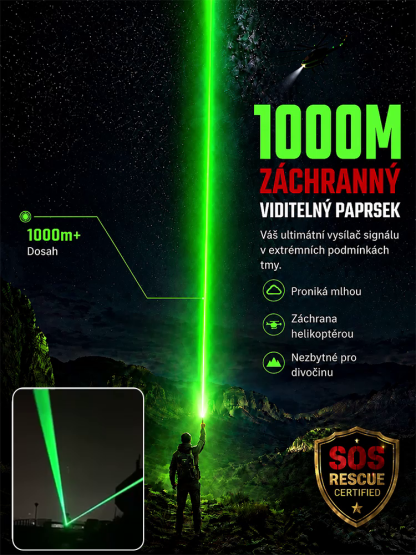 Vojenský taktický laser červený/zelený | Vznícení při 1000 °C, odstraňování cizích těles, dosah 1000 yardů