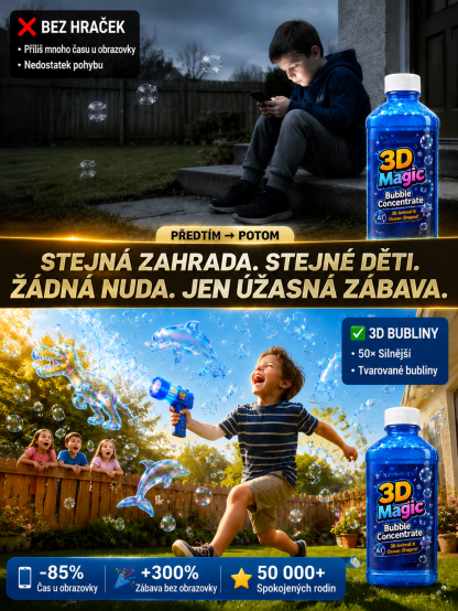 Kouzelný, bezpečný roztok na bubliny, fouká obří, barevné bubliny, je bezpečný a bez zápachu
