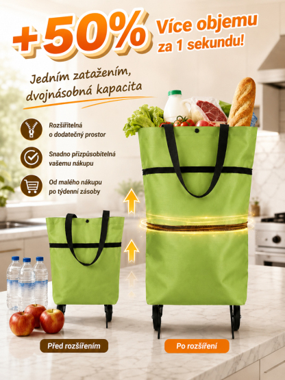 Skládací nákupní taška s kolečky: složí se za 1 sekundu, je přenosná, vodotěsná a odolná