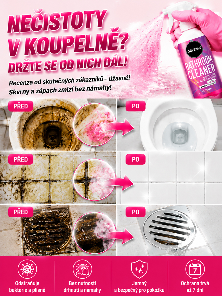 Zbavte se až desetiletých usazenin vodního kamene jediným postřikem! Víceúčelový čistič do koupelny, který je bezpečný pro dlaždice i sklo