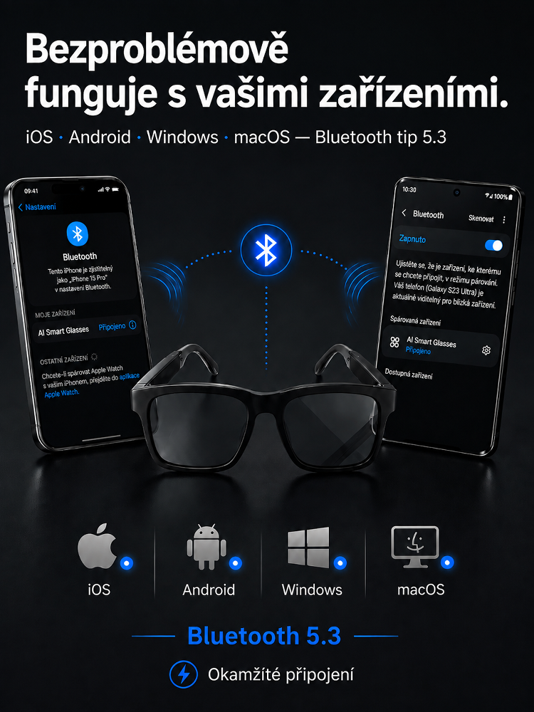 Chytré Bluetooth brýle: Automatické ostření a překlad v reálném čase (144 jazyků)