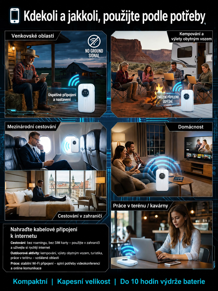 [Globální pokrytí, doživotní bezplatná služba] Neomezená přenosná Wi-Fi, není potřeba SIM karta ani síťový kabel