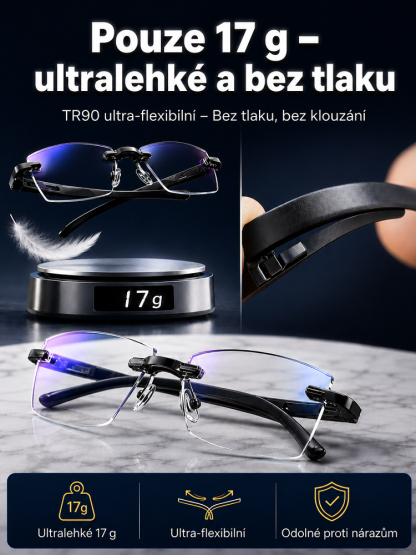 Ultralehké brýle na čtení bez obrouček s diamantovým brusem, automatickým ostřením, jeden pár poskytuje vidění na blízko i do dálky