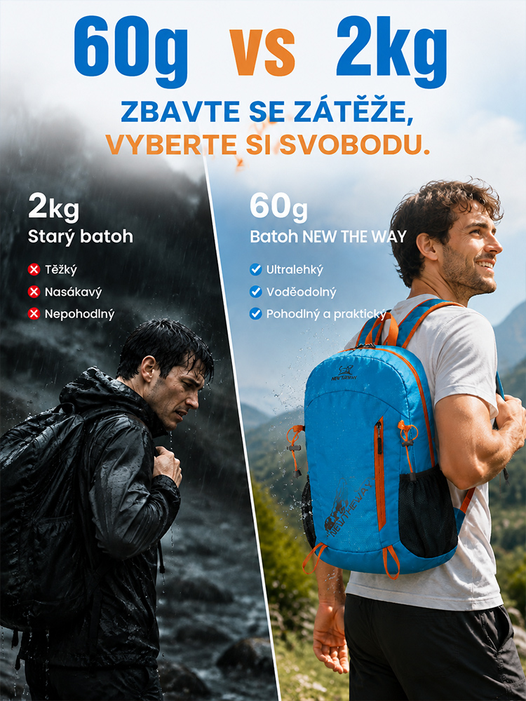 【Ultra lehký】Skládací vodotěsný outdoorový batoh, složí se na velikost dlaně za 1 sekundu