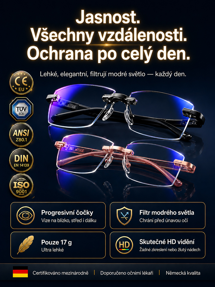 Ultralehké brýle na čtení bez obrouček s diamantovým brusem, automatickým ostřením, jeden pár poskytuje vidění na blízko i do dálky