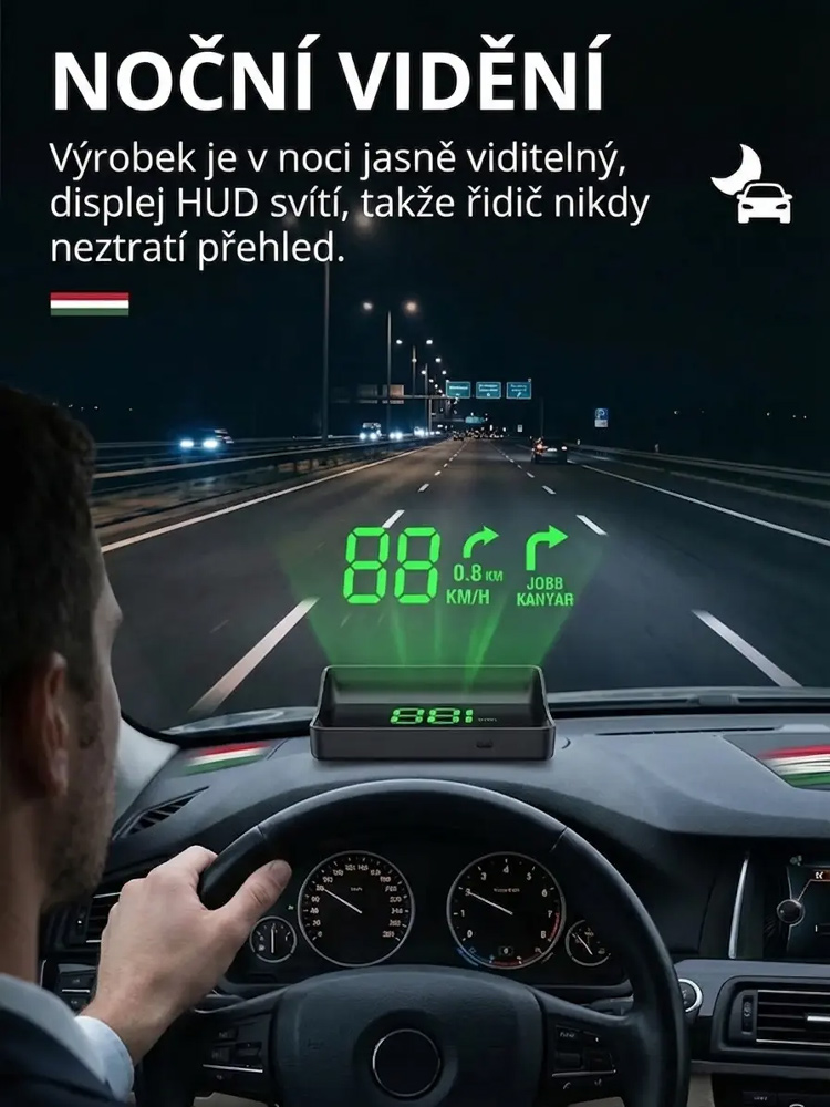 Head-Up displej (HUD) – digitální rychloměr do vozidla s GPS, zobrazení v reálném čase, nulové zpoždění