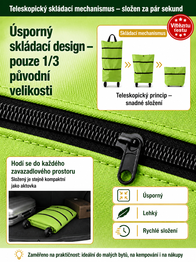 Skládací nákupní taška s kolečky: složí se za 1 sekundu, je přenosná, vodotěsná a odolná