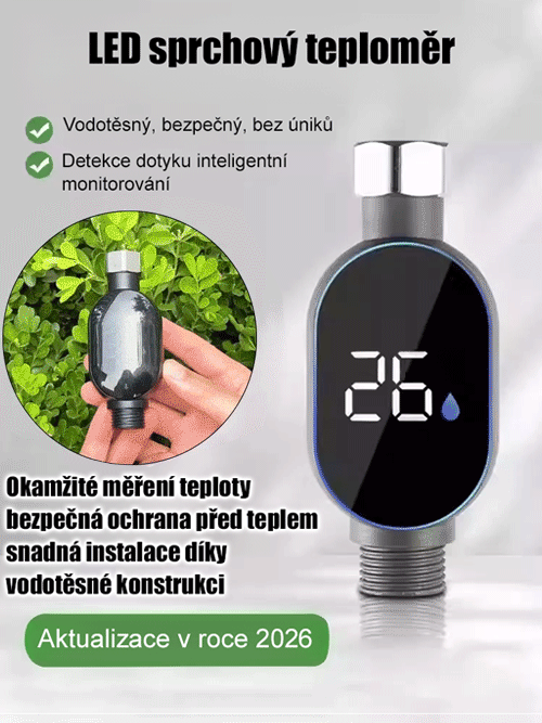 Inteligentní vodotěsný displej teploty sprchové hlavice, zobrazení v reálném čase, přesná regulace teploty
