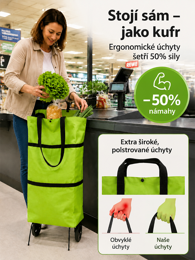 Skládací nákupní taška s kolečky: složí se za 1 sekundu, je přenosná, vodotěsná a odolná