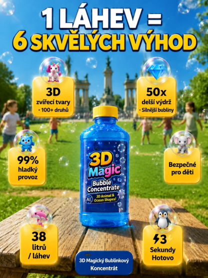 Kouzelný, bezpečný roztok na bubliny, fouká obří, barevné bubliny, je bezpečný a bez zápachu