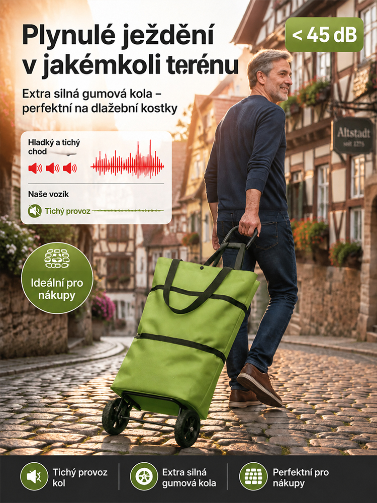 Skládací nákupní taška s kolečky: složí se za 1 sekundu, je přenosná, vodotěsná a odolná