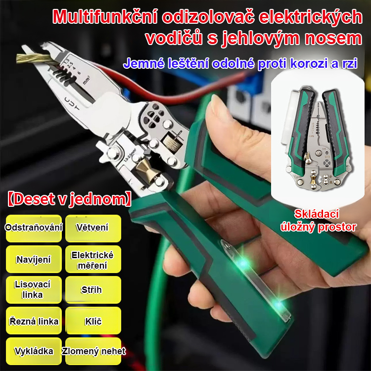 【10 v 1】Multifunkční odizolovací kleště se špičatým hrotem, indukční testování napětí + přesné odizolování během několika sekund
