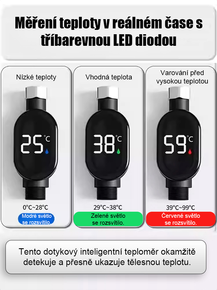 Inteligentní vodotěsný displej teploty sprchové hlavice, zobrazení v reálném čase, přesná regulace teploty