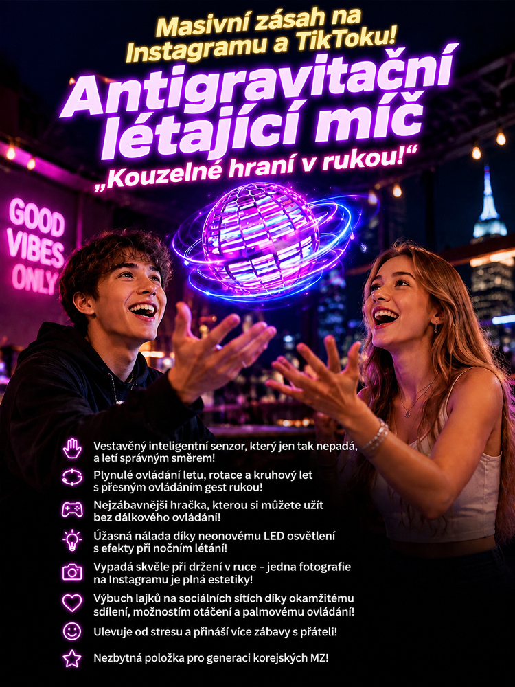 Konec zírání do obrazovek! Chytrá létající koule ovládaná gesty — odolná proti pádům a s působivým LED osvětlením