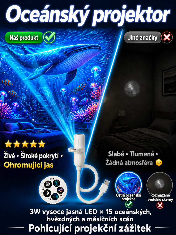 Kreativní hlubokomořská projekční lampa, ultra vysoké rozlišení, odemkne se během sekundy