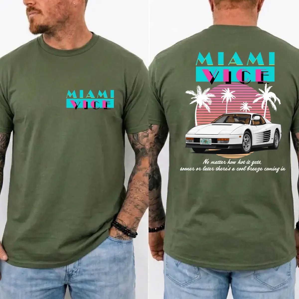 Miami Vice Shirt, Vintage 80s Neon Car Graphic Tee, Retro TV Series Inspired T-Shirt