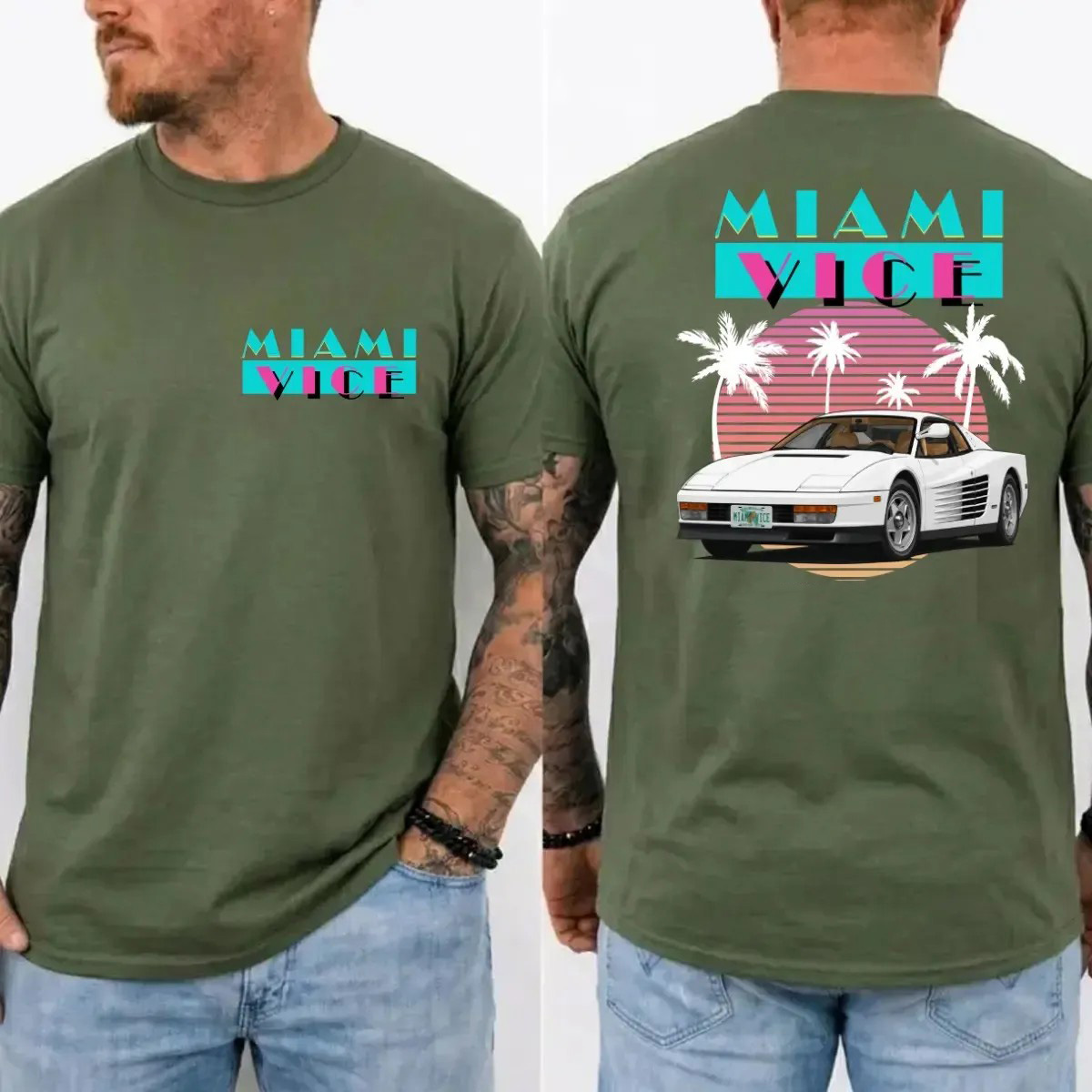 Miami Vice Shirt, Vintage 80s Neon Car Graphic Tee, Retro TV Series Inspired T-Shirt
