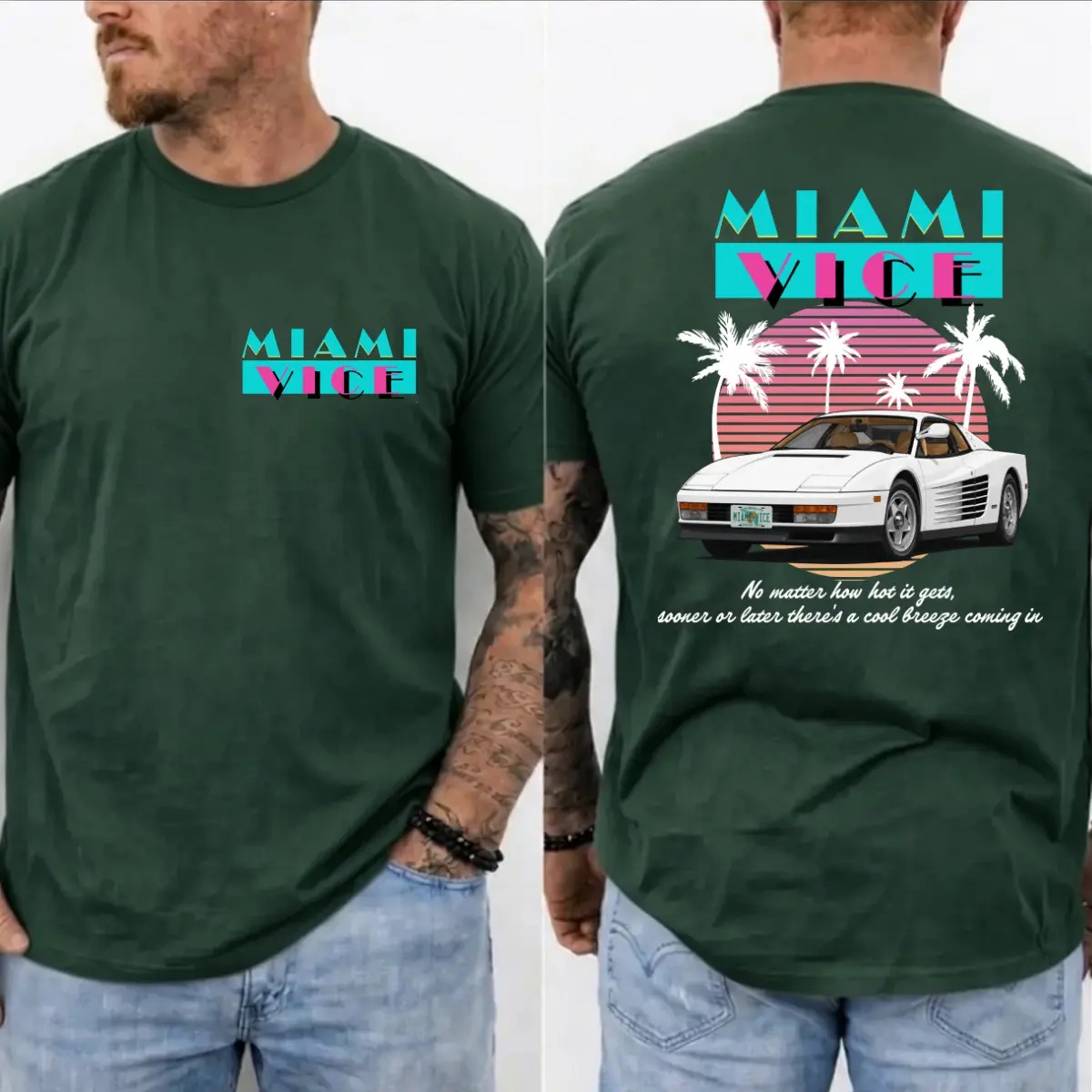 Miami Vice Shirt, Vintage 80s Neon Car Graphic Tee, Retro TV Series Inspired T-Shirt