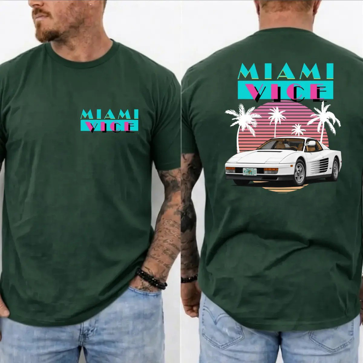 Miami Vice Shirt, Vintage 80s Neon Car Graphic Tee, Retro TV Series Inspired T-Shirt