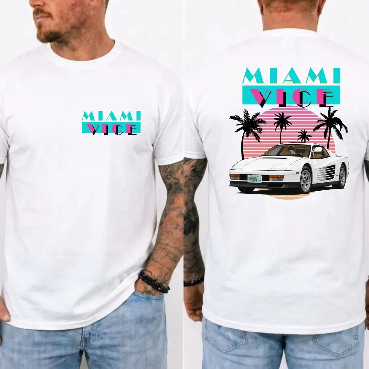 Miami Vice Shirt, Vintage 80s Neon Car Graphic Tee, Retro TV Series Inspired T-Shirt