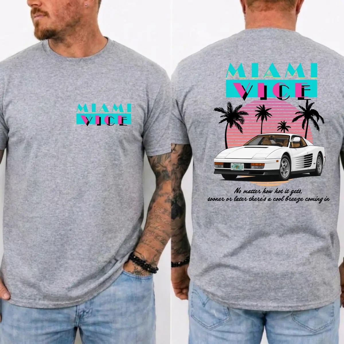 Miami Vice Shirt, Vintage 80s Neon Car Graphic Tee, Retro TV Series Inspired T-Shirt