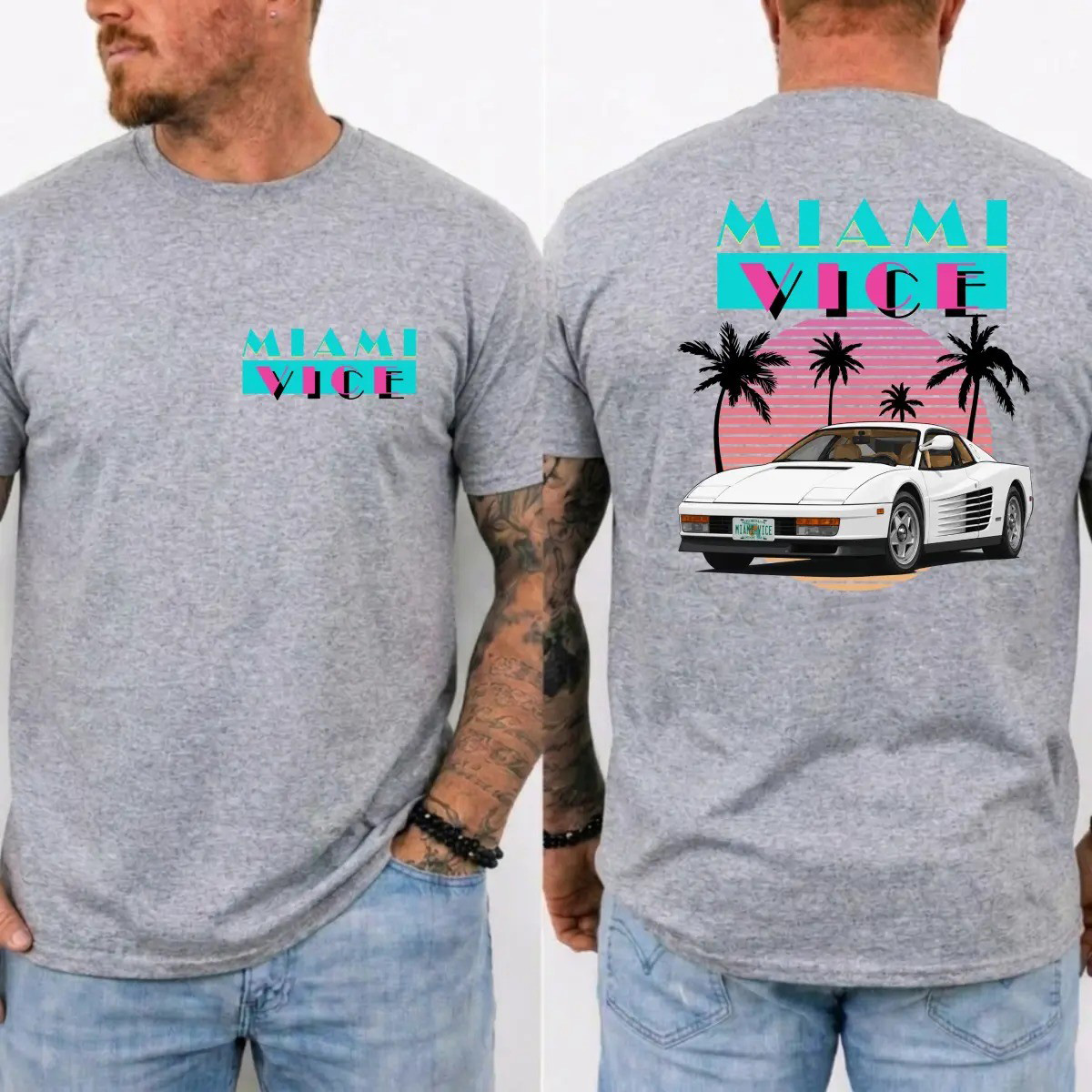 Miami Vice Shirt, Vintage 80s Neon Car Graphic Tee, Retro TV Series Inspired T-Shirt