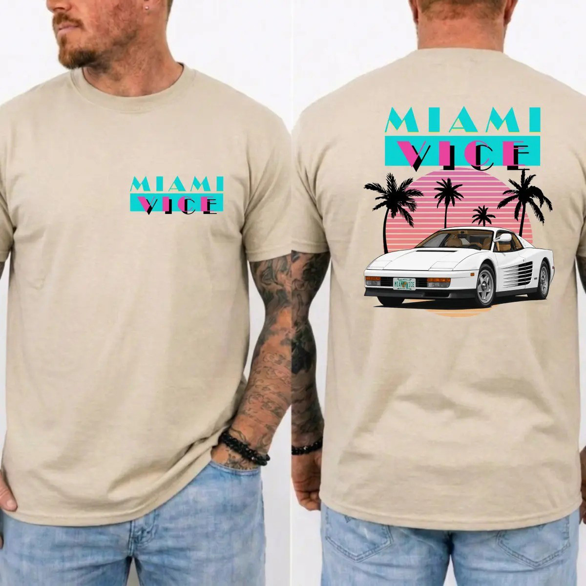 Miami Vice Shirt, Vintage 80s Neon Car Graphic Tee, Retro TV Series Inspired T-Shirt