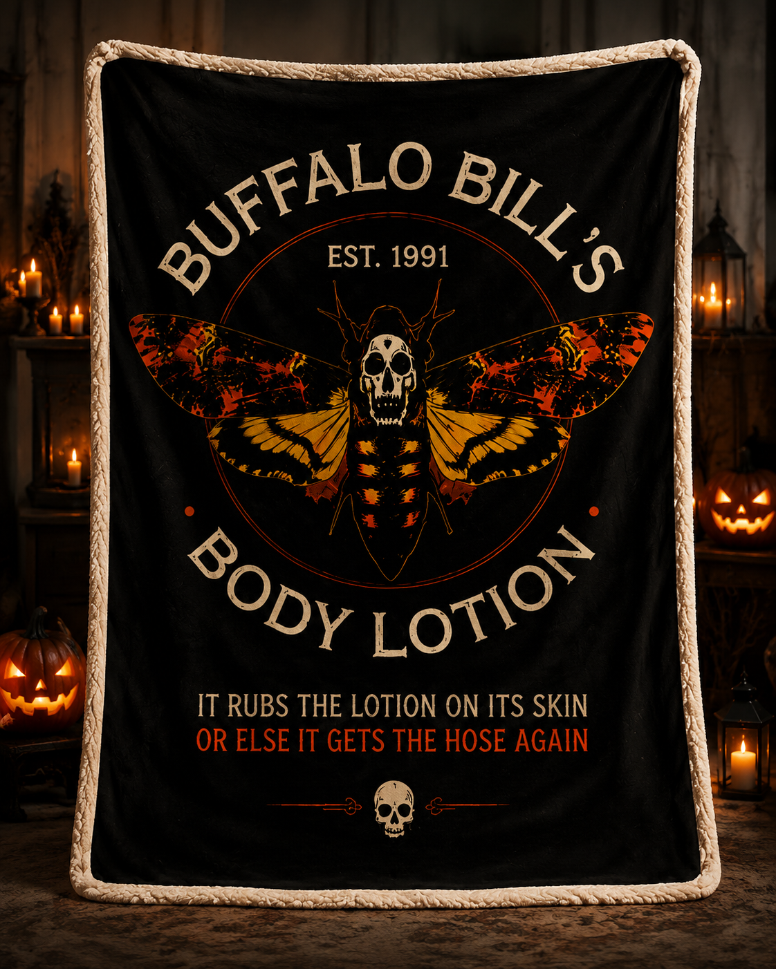 Buffalo Bill's Vintage Halloween Moth Skull Blanket