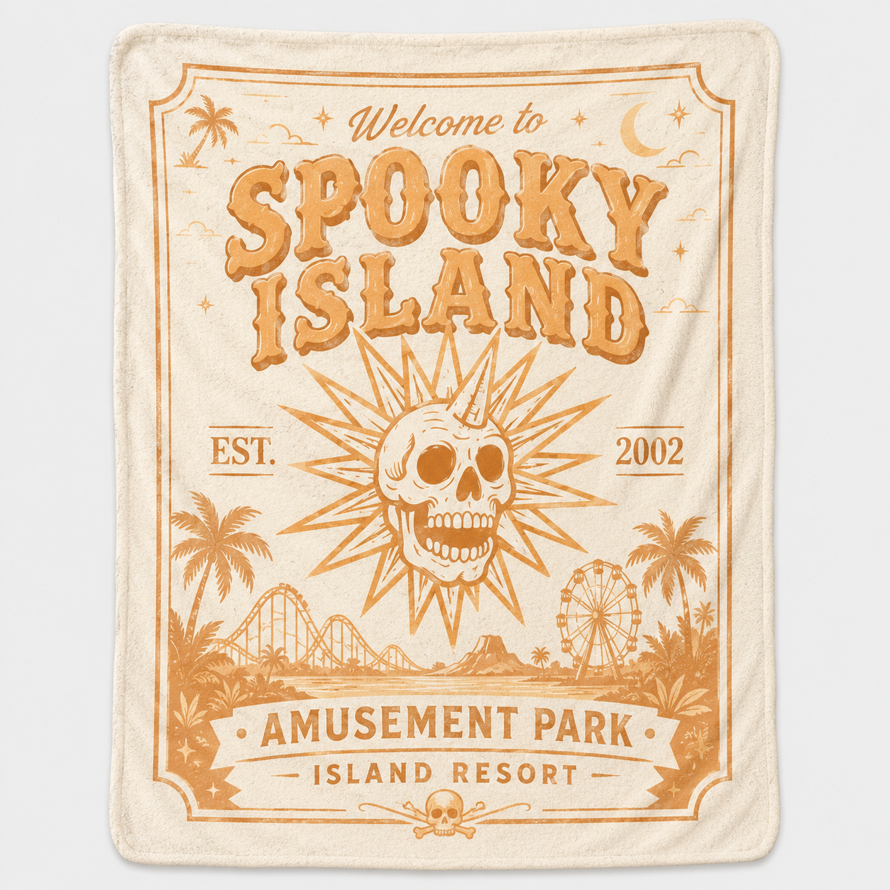 Spooky Island Halloween Blanket – Vintage Amusement Park Throw Blanket