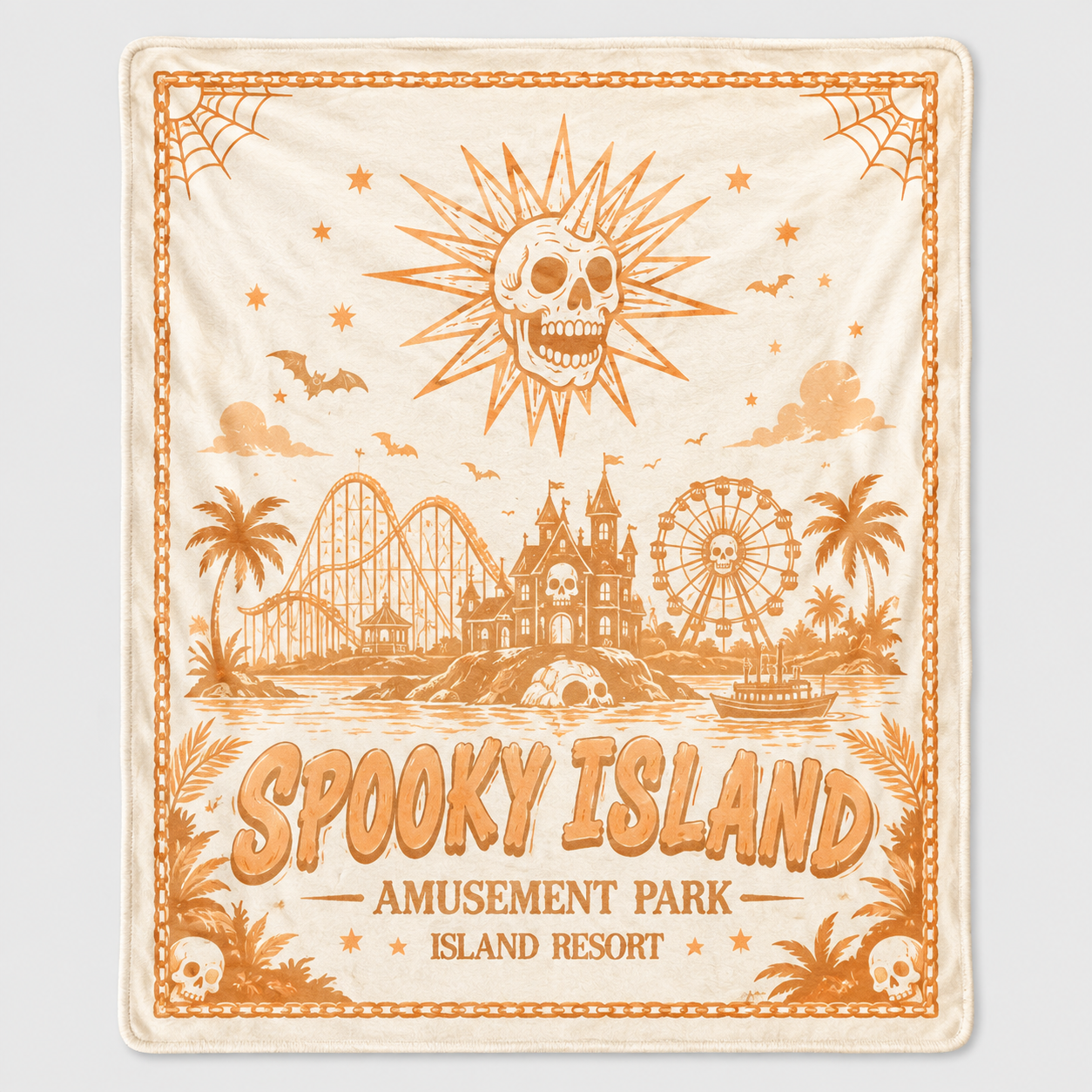 Spooky Island Halloween Blanket – Vintage Amusement Park Throw Blanket