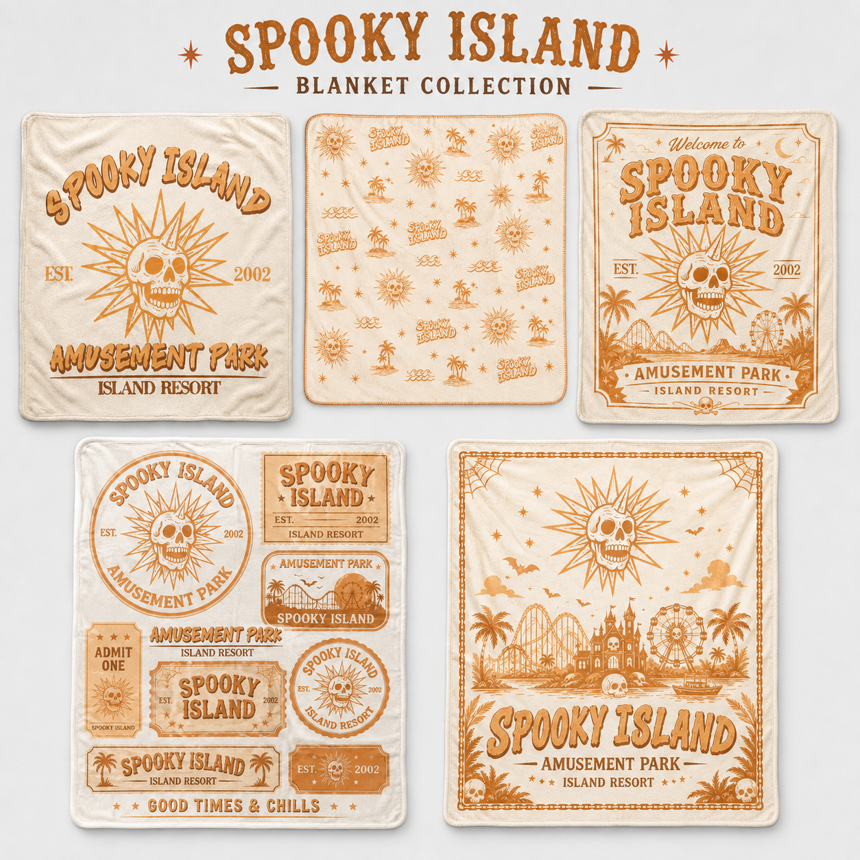 Spooky Island Halloween Blanket – Vintage Amusement Park Throw Blanket