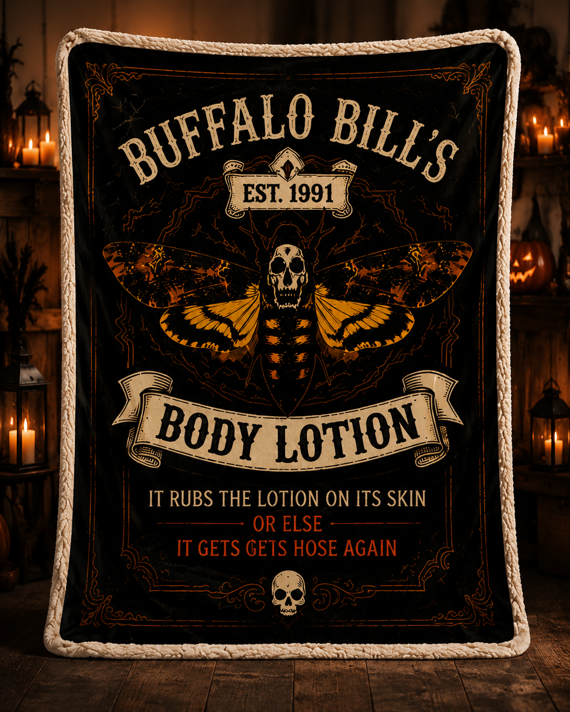 Buffalo Bill's Vintage Halloween Moth Skull Blanket