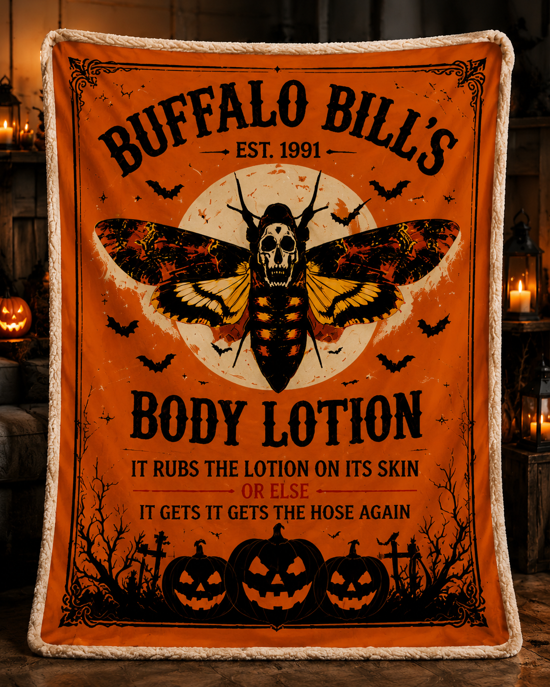 Buffalo Bill's Vintage Halloween Moth Skull Blanket