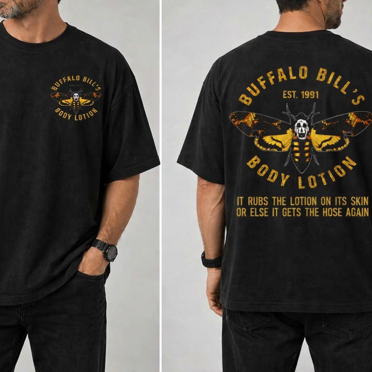 Buffalo Bill Body Lotion Vintage Gold Lettering Graphic Tee
