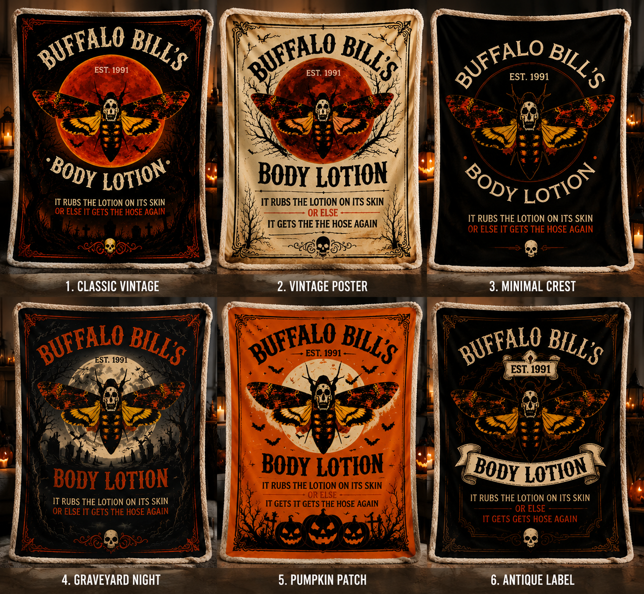Buffalo Bill's Vintage Halloween Moth Skull Blanket