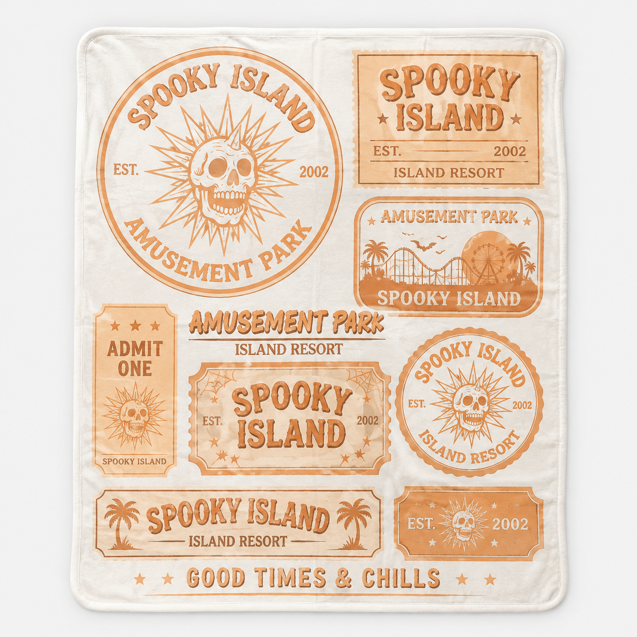 Spooky Island Halloween Blanket – Vintage Amusement Park Throw Blanket