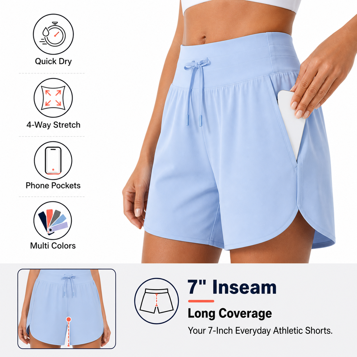 Women's 7-Inch High-Waist Quick-Dry Running Shorts Bundle
