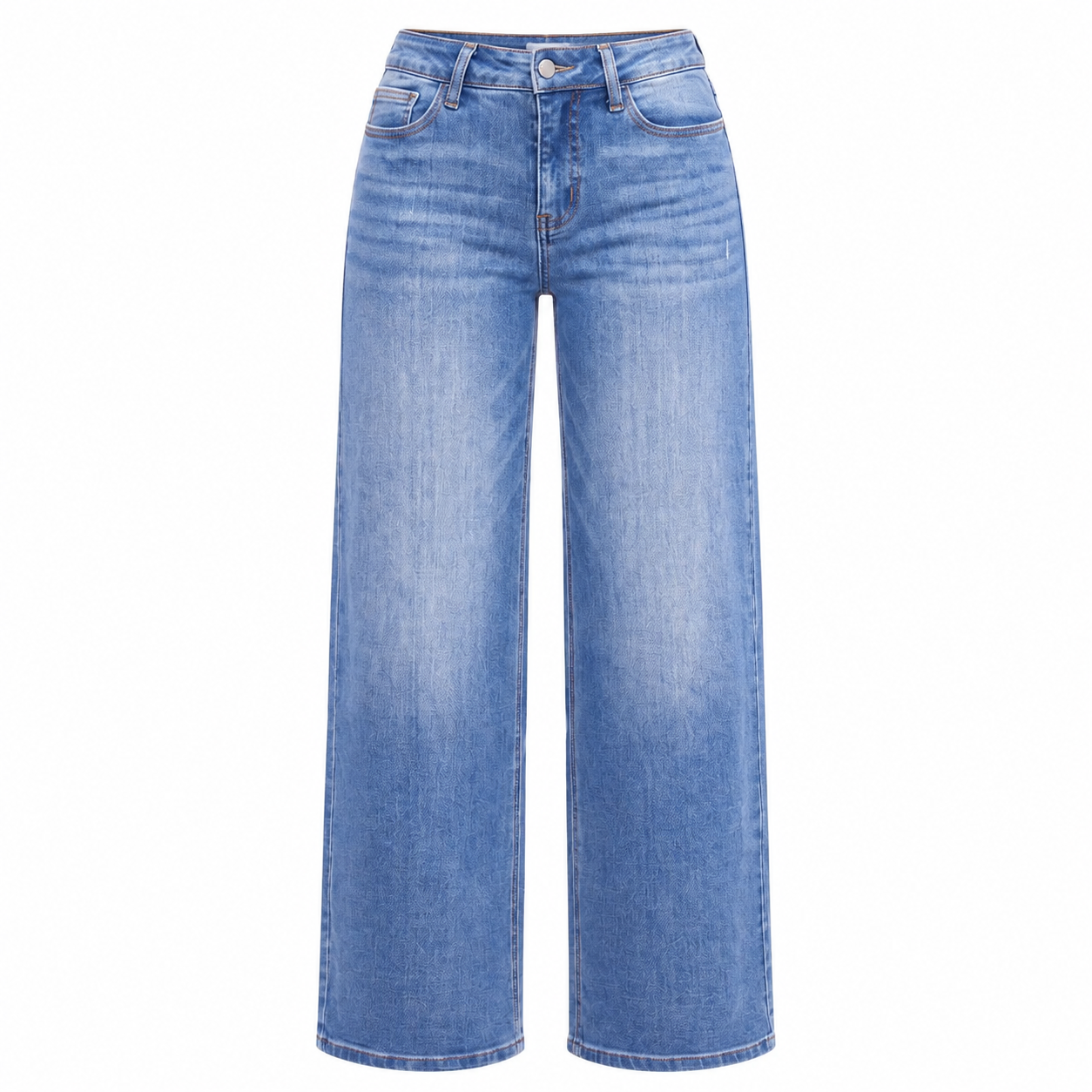 Women's stretch wide-leg jeans front fit view