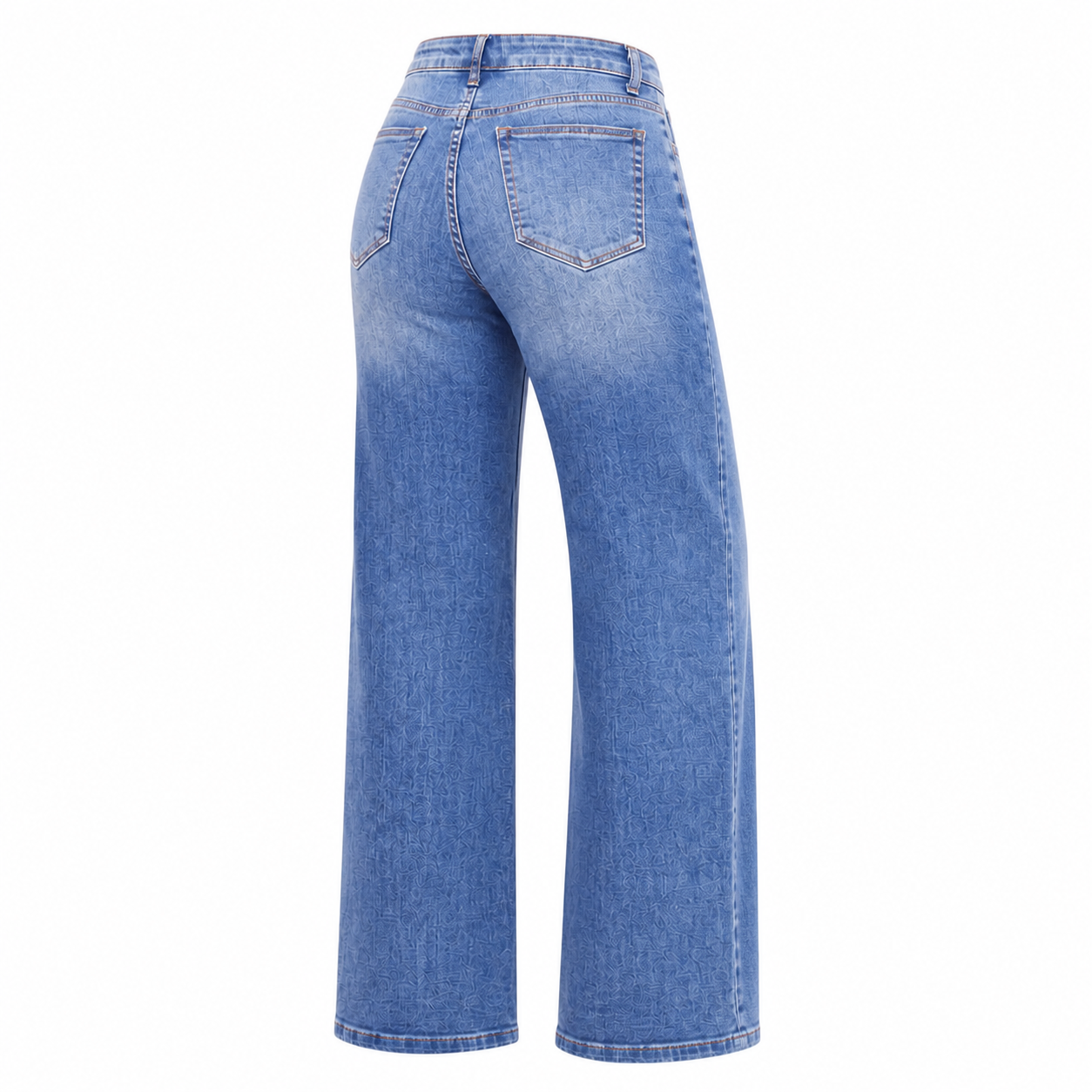 Women's stretch wide-leg jeans rear three-quarter fit view