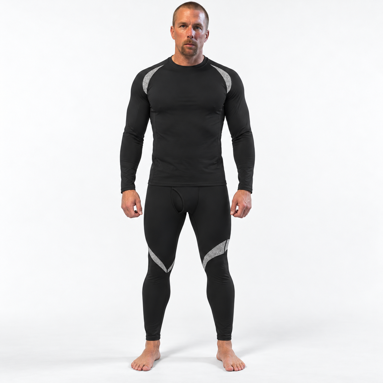 Men’s thermal top and bottom set - front model construction anchor