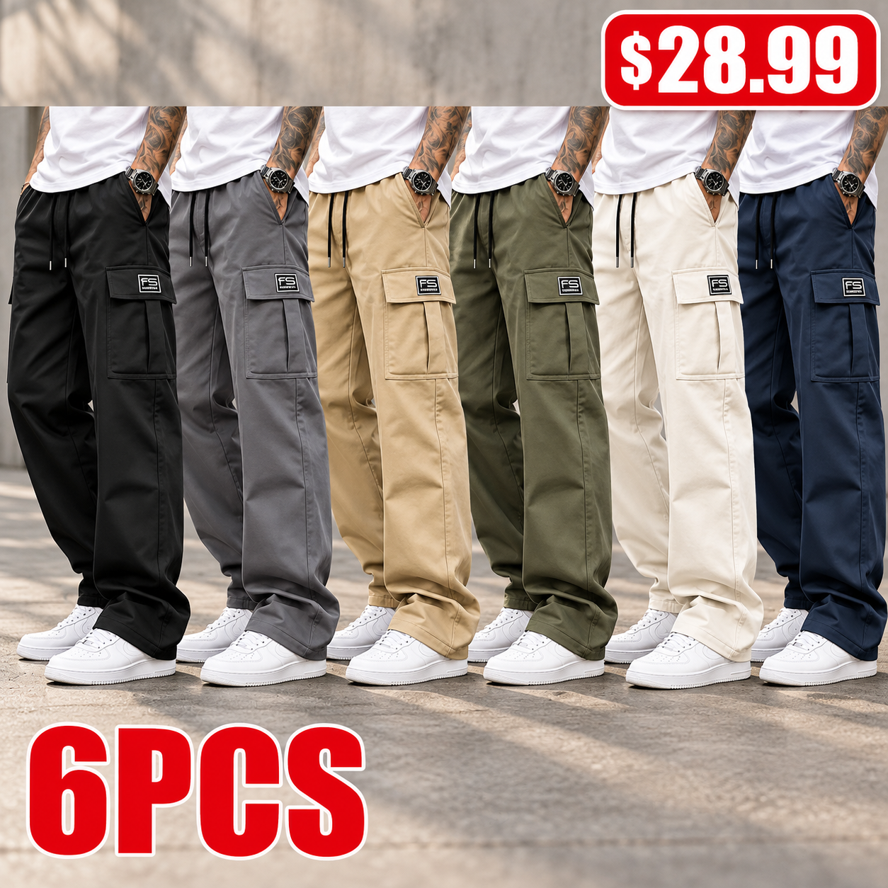 Men's loose-fit cargo pants 01 6pack assorted 28 99 png
