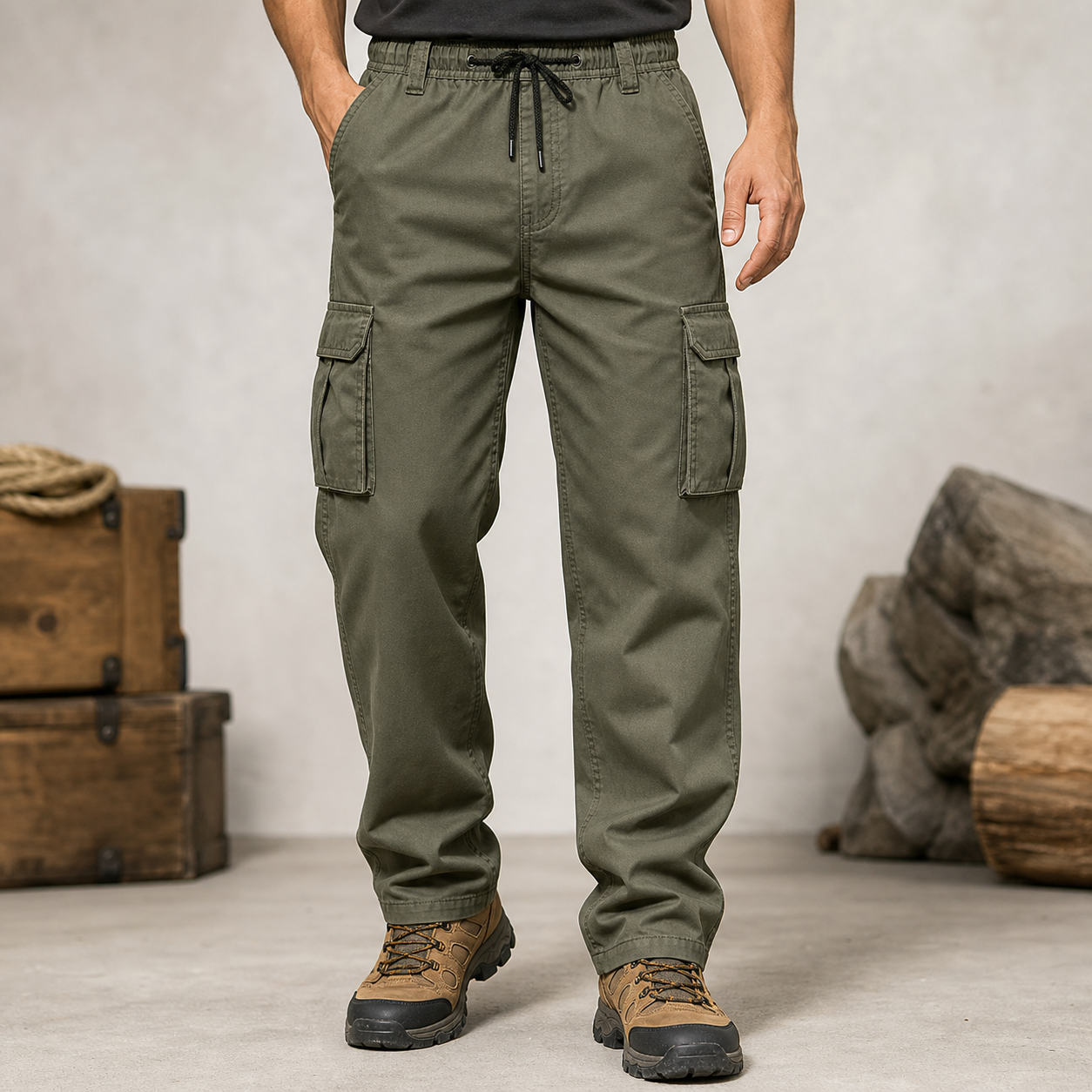 Men's cargo work pants front view relaxed straight fit