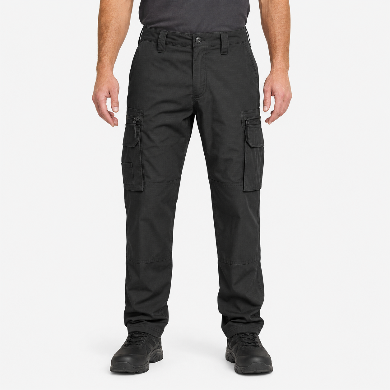 Black men's tactical cargo work pants front view
