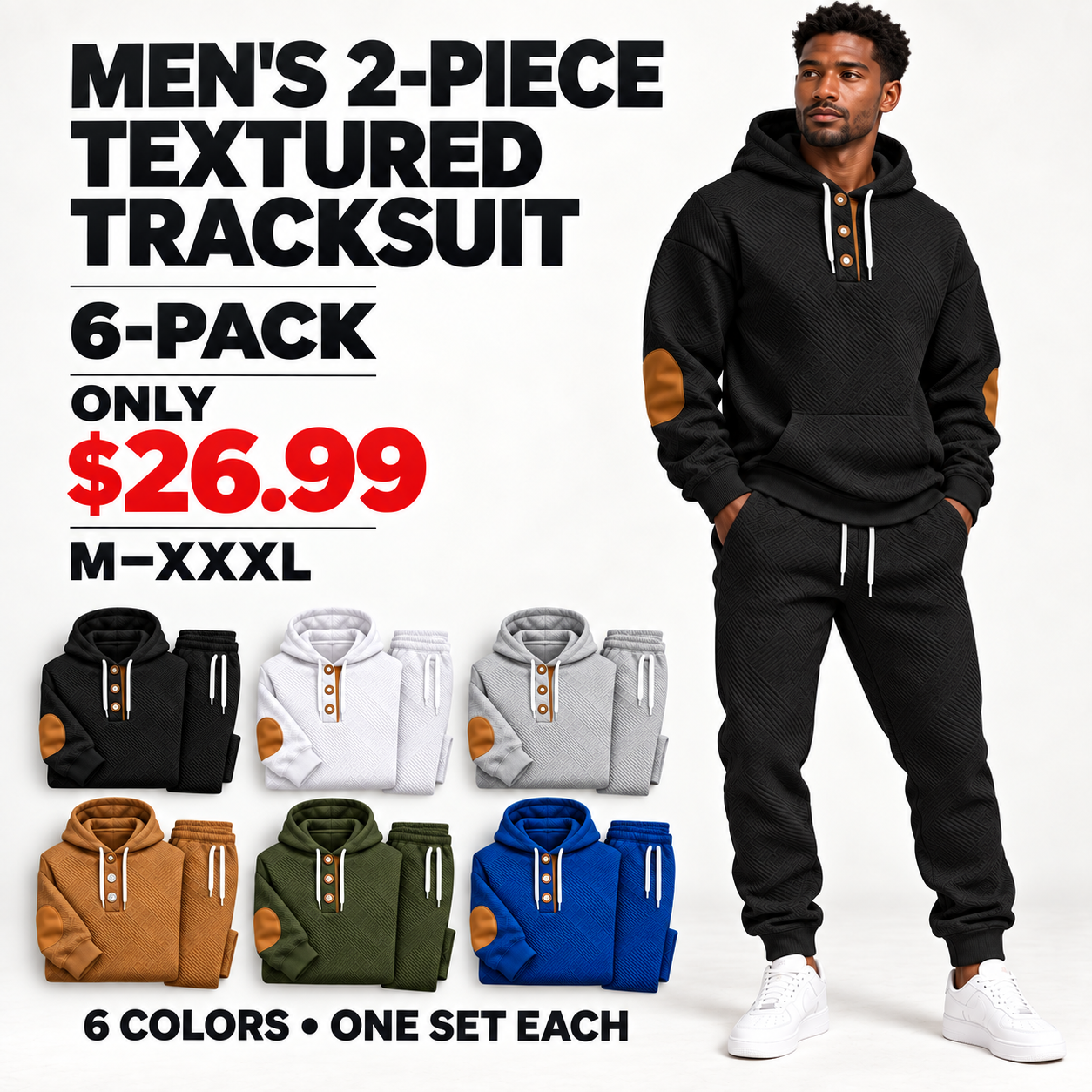KRUIDA Men's 2-Piece Textured Hoodie Tracksuit - hero 6pack