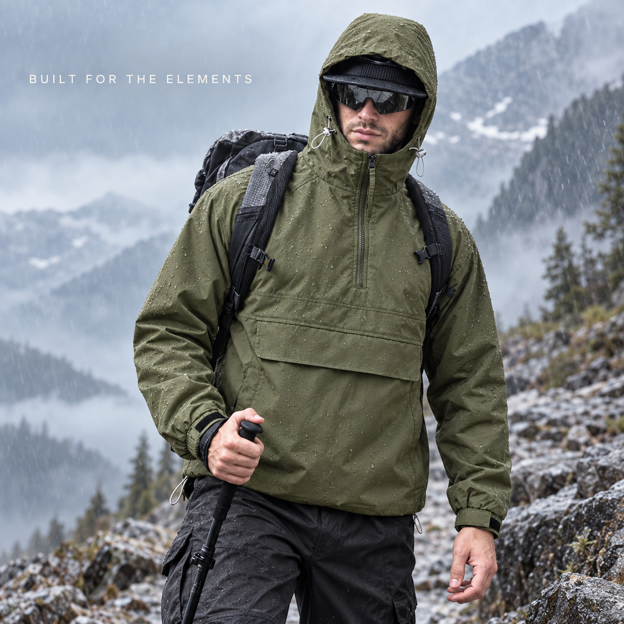 Men's hooded half-zip utility jacket outdoor hero image